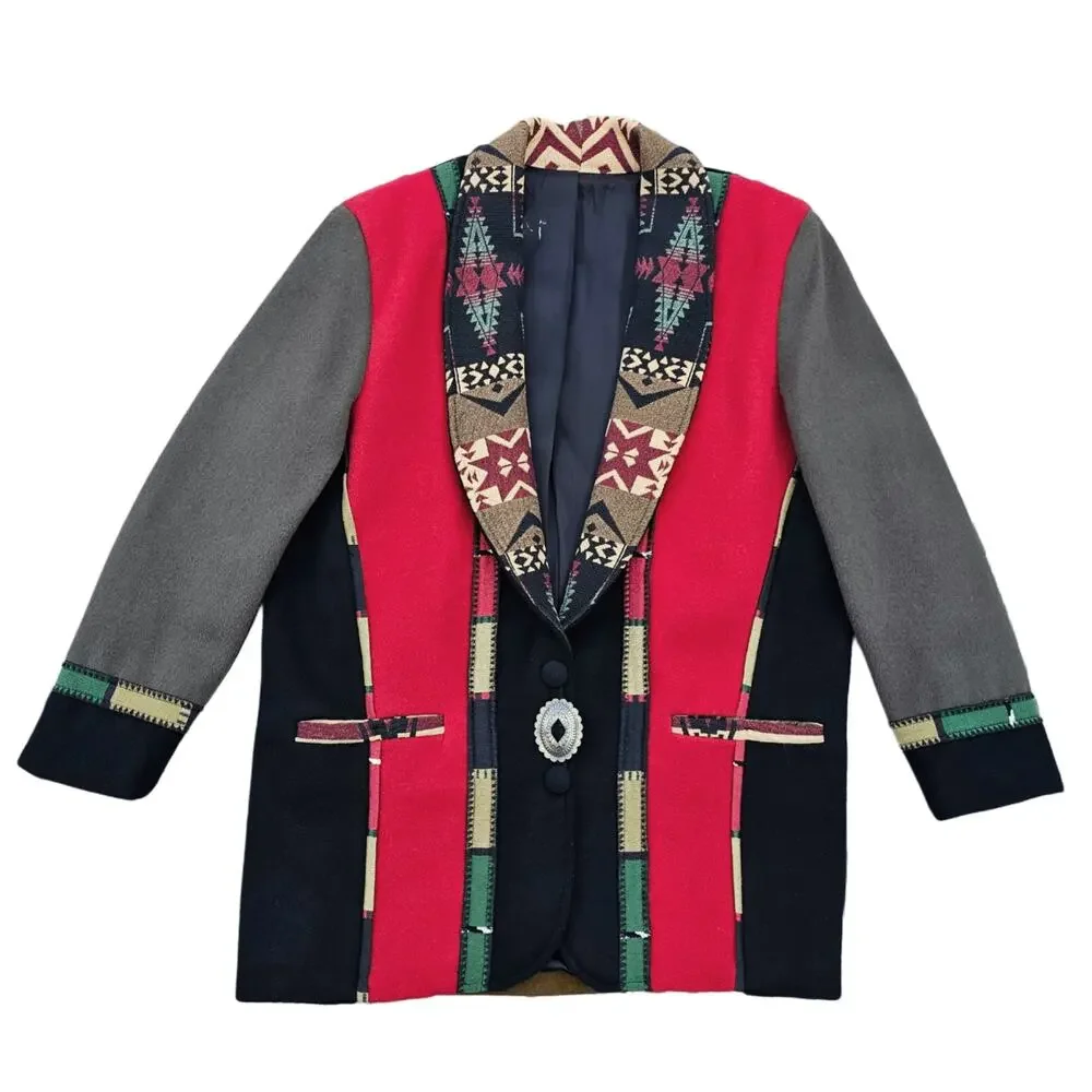 Western Wool Jacket Coloratura Size Small Snap Front Coat Woven Vintage 90s - Picture 11 of 11